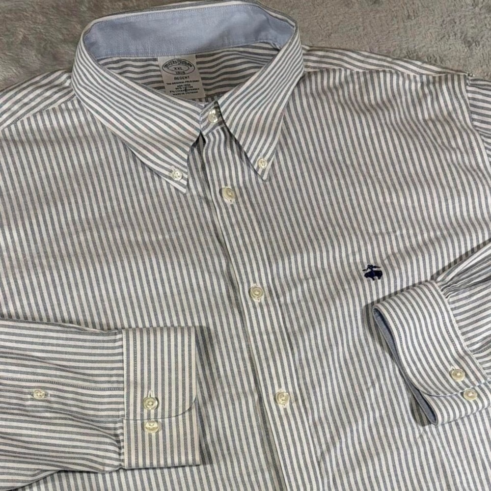 Brooks Brothers Regent Stripe Button Down Shirt | Blue White | XXL